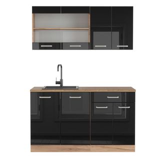 Vicco Cocina Vers&aacute;til R-line, Roble Negro/dorado De Alto Brillo, 140 Cm, Et Roble, Vicco