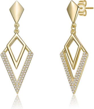 Rachel Glauber 14K Gold Plated with Clear Cubic Zirconia Geometric Drop Earrings