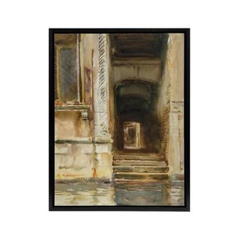 Artery8 Venetian Passageway Watercolour Sargent Framed Canvas Wall Art Print in Brown | Size: W24 x H32