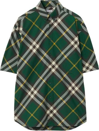 Burberry Logo-Embroidered Plaid Shirt, Size X-Large