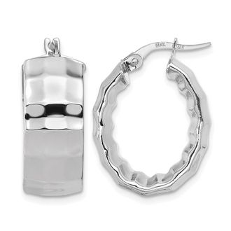 Diamond2Deal 14k White Gold Polished Textured Oval Hoop Earrings