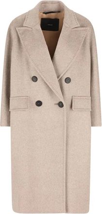 Max Mara Beige Jas met Rode Details - Dames - Mantel - Beige - M - Wol - Jassen