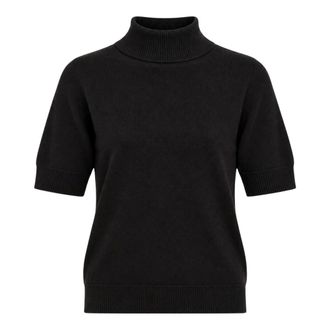 Akep Geborduurd coltrui met korte mouwen - Dames - Truien - Zwart - Maat: XL Wol