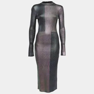 Christopher Kane Multicolor Foil Print Rib Knit Bodycon Dress