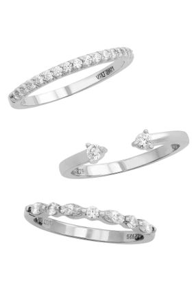 Savvy Cie Jewels ROSE GOLD PLATED WHITE CZ SET OF 3 RINGS