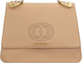 La Carrie Lederen Tas met Perforaties - Dames - Schoudertassen - Beige - ONE Size - Leer - Tassen