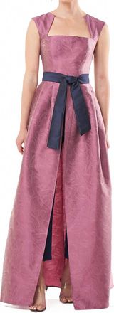Kay Unger Patricia Walk Thru Jumpsuit In Heather Rose/navy