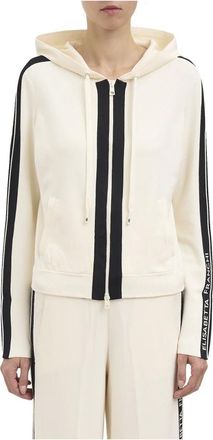 Elisabetta Franchi Tweekleurige gebreide sweater met logo - Dames - Sweatshirts & Hoodies - Beige - Maat: M Viscose