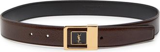 Saint Laurent Logo-engraved Grained Leather Belt - Chocolate - 90 (UK 14 / XL)