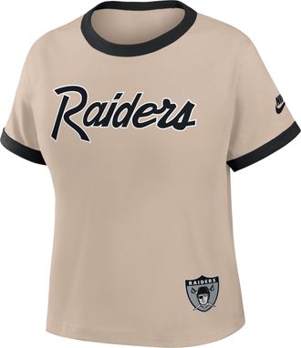 Nike Las Vegas Raiders Rewind Ringer Mod Nike Womens NFL Cropped T-Shirt in Brown | 04N90J2R8DV-X5Q