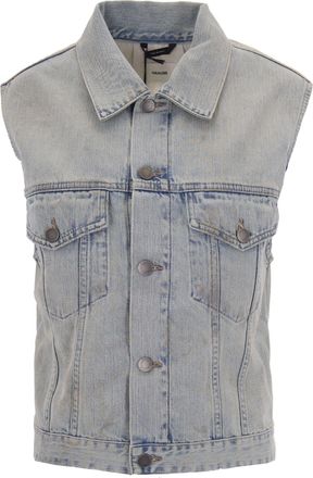 Haikure Sleeveless Denim Gilet with Button Closure and Distressed Hem
