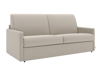 Vente-Unique Sof&aacute; cama de 3 plazas de tela tipo italiano CALIFE - Beige - Somier de l&aacute;minas de 140 cm - Colch&oacute;n de 14 cm