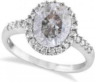 Allurez Oval Salt & Pepper & Halo Diamond Engagement Ring 14k White Gold 2.82ct