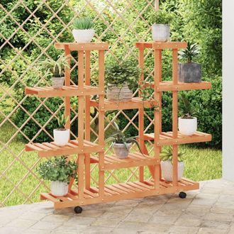 Berkfield Home Flower Stand with Wheels 110x25x115 cm Solid Wood Fir in Brown | Size: 110 x 25 x 115 cm