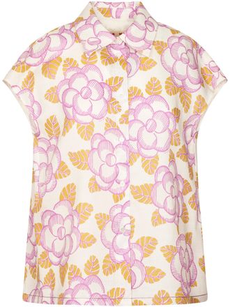 Marni Boxy Floral Pattern Shirt with Gathered Detail