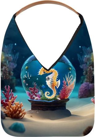 Generic Seahorse Crystal Ball Reusable Lightweight Grocery Bags - Foldable Into Compact Pouch, Washable & Sturdy, Multipurpose for Shopping and Travel