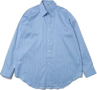 Auralee Super Fine Wool Stripe Shirt - Heren - Casual Overhemden - Blauw - 2XL - Wol - Overhemden