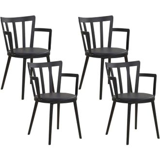 Beliani Soggiorno moderno minimalista Set di 4 sedie da pranzo Seduta in ecopelle sintetica imbottita nera con braccioli Morill
