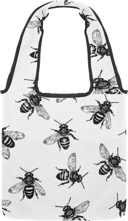 Generic Black Insects Bees Reversible Canvas Shoulder Tote - Double-Sided Print, 12oz Cotton, 27cm Drop, Fold-Flat Bag for Travel, Shopping, Street Outings