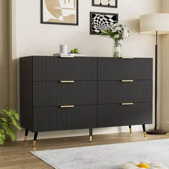 STILVORA Sideboard 120cm with six drawers black & gold