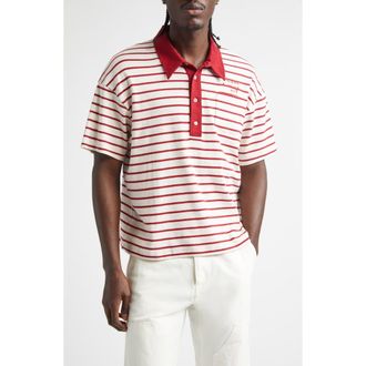 Stockholm Surfboard Club Stripe Organic Cotton Pocket Polo in Red Stripe at Nordstrom, Size X-Large