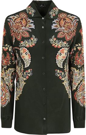 Etro Groene Zijden Multicolor Blouse - Dames - Overhemden - Groen - XS - Overhemden