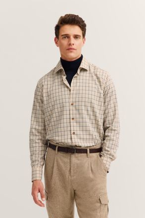 Bugatti Langarmhemd BUGATTI Modern Fit, Herren, Gr. 4XL, Normalgr&ouml;ssen, beige (390, beige), 50% Polyester, 40% Viskose, 10% Wolle, kariert, normal, eckige 2-K