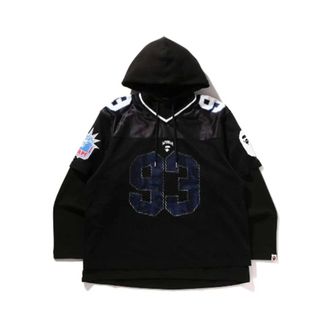 A Bathing Ape Hoodies, male, Black, Size: L Multi Logo Layered Sleeves Relaxed Fit Football Jersey