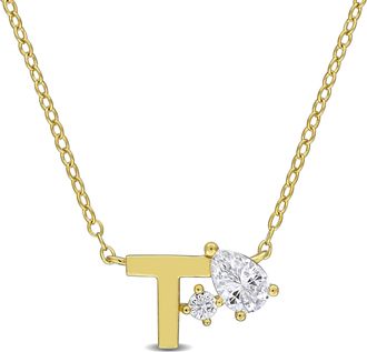 Mimi & Max 3/4ct TGW Created White Sapphire Q Initial Necklace Yellow Plated Sterling Silver