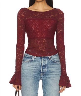 Free People Lace Layering Long Sleeve Blouse In Cabrenet