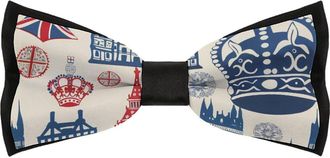 Generic Vintage England London Big Ben Red Blue Crown Bow Ties for Men Adjustable Pre-Tied Fun Pattern Bowties for Wedding Party