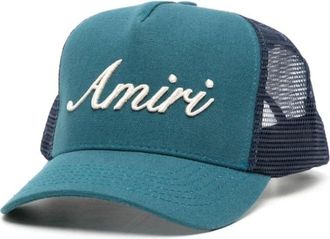 Amiri Hats & Caps, male, Green, ONE SIZE, Script Embroidered Trucker Cap Teal Green