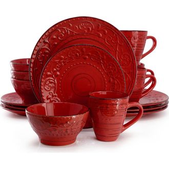 Elama Malibu Ocean Bloom 16-Piece Dinnerware Set in Red at Nordstrom