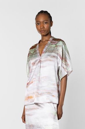 Roksanda Ilincic Varo Printed Silk Blouse in Brush Mint /Cinnamon /White at Nordstrom, Size 2