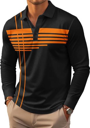 Generic Mens Polo Shirt Long Sleeve Vintage Striped Golf Shirt Lightweight Casual Collared Shirt (UK, Alpha, 3XL, Regular, Regular, 13)