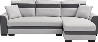 VENTE-UNIQUE.COM Sof&aacute; rinconera piel sint&eacute;tica 4 plazas gris claro 242x135cm