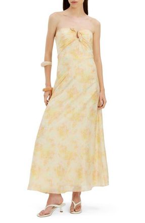 Bardot Amina Strapless Maxi Dress in Yellow Floral at Nordstrom, Size 10