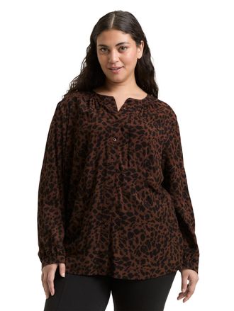Tom Tailor Klassische Bluse TOM TAILOR PLUS, Damen, Gr. 44, braun schwarz small leo print, Web, Obermaterial: 100% Viskose, animal-print, regular fit normal, Blu