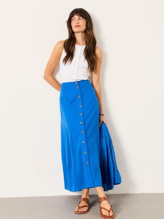 Fat Face FatFace Issa Cobalt Blue Linen Midi Skirt