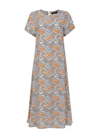 Max Mara Light Blue Printed Silk Crpe De Chine Dress