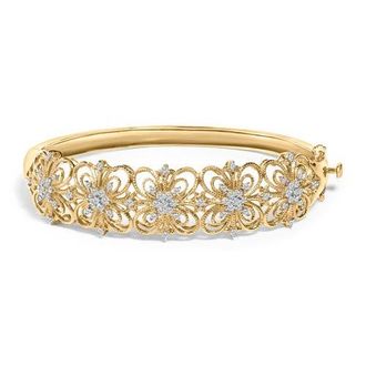 House of Brilliance 14K Gold 1.00 Cttw Diamond Vintage Inspired Floral Bangle Bracelet in Yellow at Nordstrom