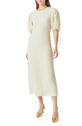 English Factory Textured Puff Sleeve Midi Dress in Cream at Nordstrom, Size X-Small