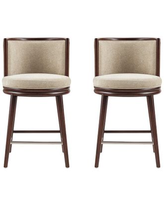 Manhattan Comfort Set Of 2 Evalyn Textured Chenille Counter Stools With Beech Wood Legs