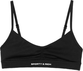 Sporty & Rich Sujetador deportivo con logo y fruncido - Sport - Mujer - Negro - XS