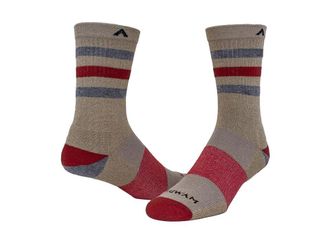 Wigwam Super Stripe Mid-Crew Quarter Length Socks Shoes Khaki : LG (US Mens Shoe 9-12 - Womens Shoe 10-13), Merino/Mesh/Nylon