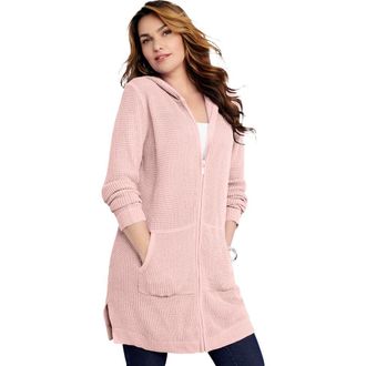 Roaman's Waffle Mega Length Zip Hoodie in Soft Blush at Nordstrom, Size 32
