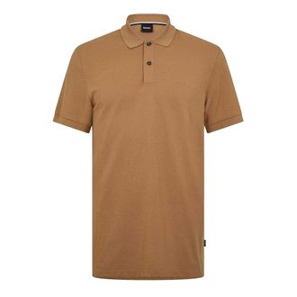 HUGO BOSS Herenpolo van katoen met geborduurd Pallas-logo (Donker Beige)