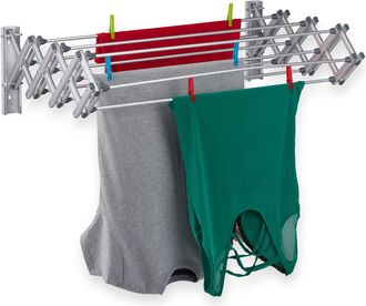 Relaxdays Relaxdays - Tendedero De Pared, Cuerda De 8 M, Extensible, 27 X 95 X 60 Cm, Colgador Para Secar Ropa, Aluminio, Plateado