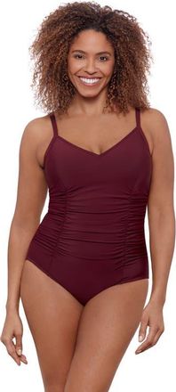 Aqua Green Princess Seam V-Neck Side Shirred Adjustable One-Piece Swimsuit in Currant at Nordstrom, Size X-Large