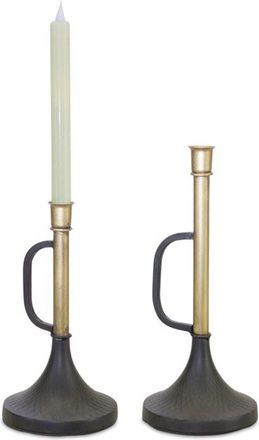 Melrose International Metal Trumpet Taper Candle Holder (Set of 2) - Black, Gold